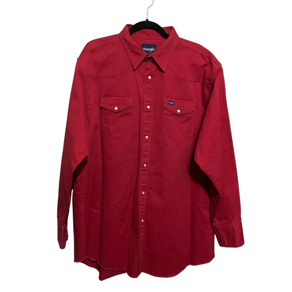 Wrangler‎ Brush Popper Shirt Mens 2XL Big and Tall Red Pearl Snap Western Cowboy